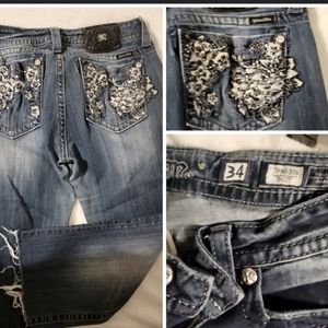 Miss Me Blue Embroidered Ankle Jeans with Floral Pocket Detail